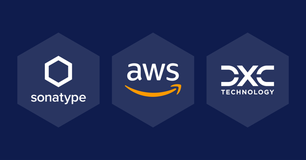 Sonatype, aws, and DXC Technology logos. Sonatype, aws, and DXC Technology logos.