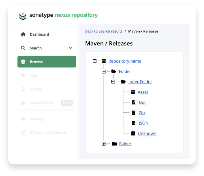 A view of the browse functionality within Nexus Repository
