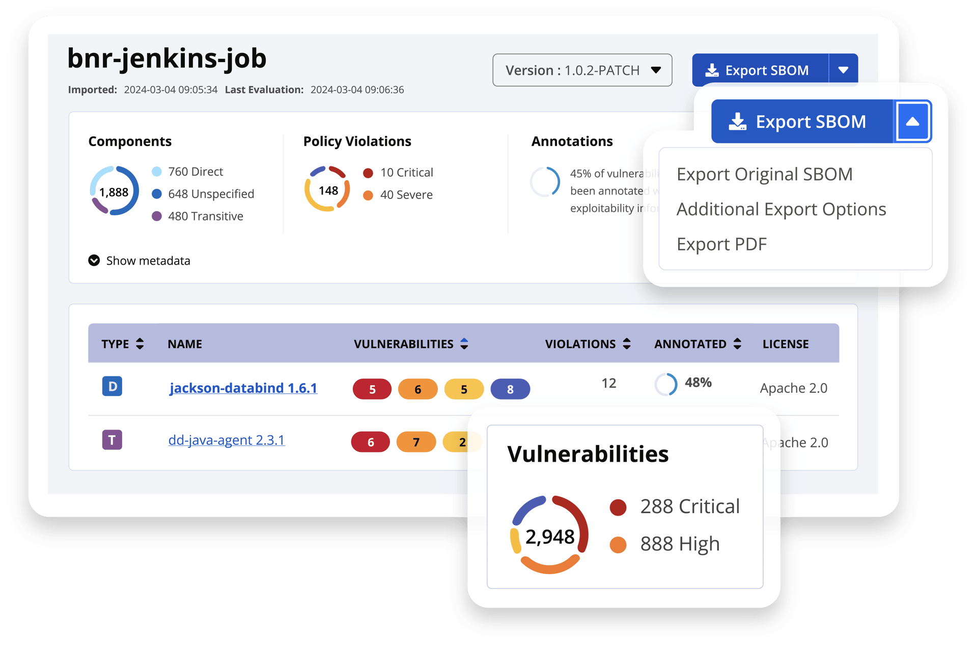 SBOM Manager's easy export functionality.