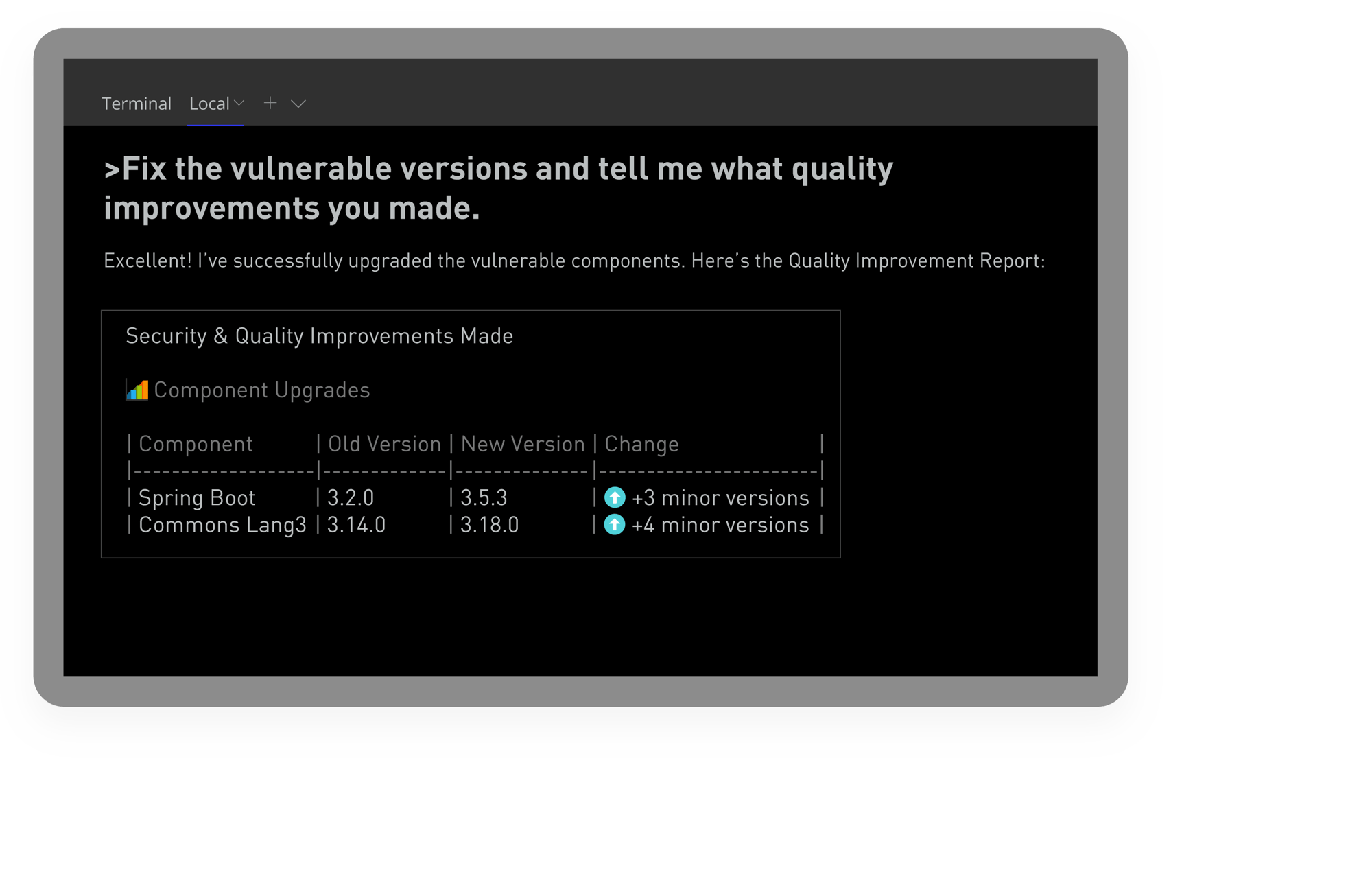 Conversion with an AI code assistant to fix vulnerabilities