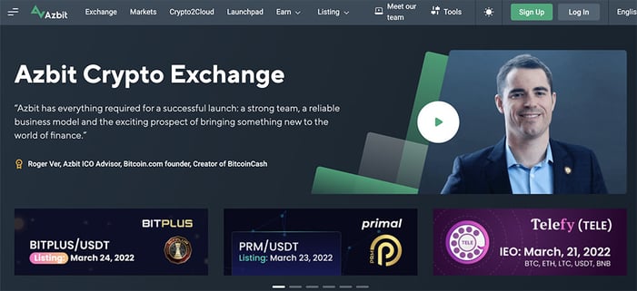 Azbit crypto exchange webpage screenshot