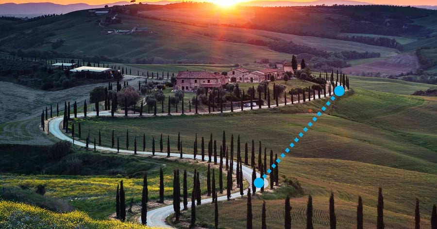 landscape with line drawn between two points