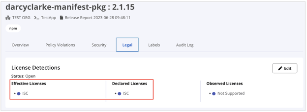 Test results of license detections.