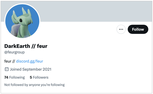 Social media profile page for DarkEarth//feur.