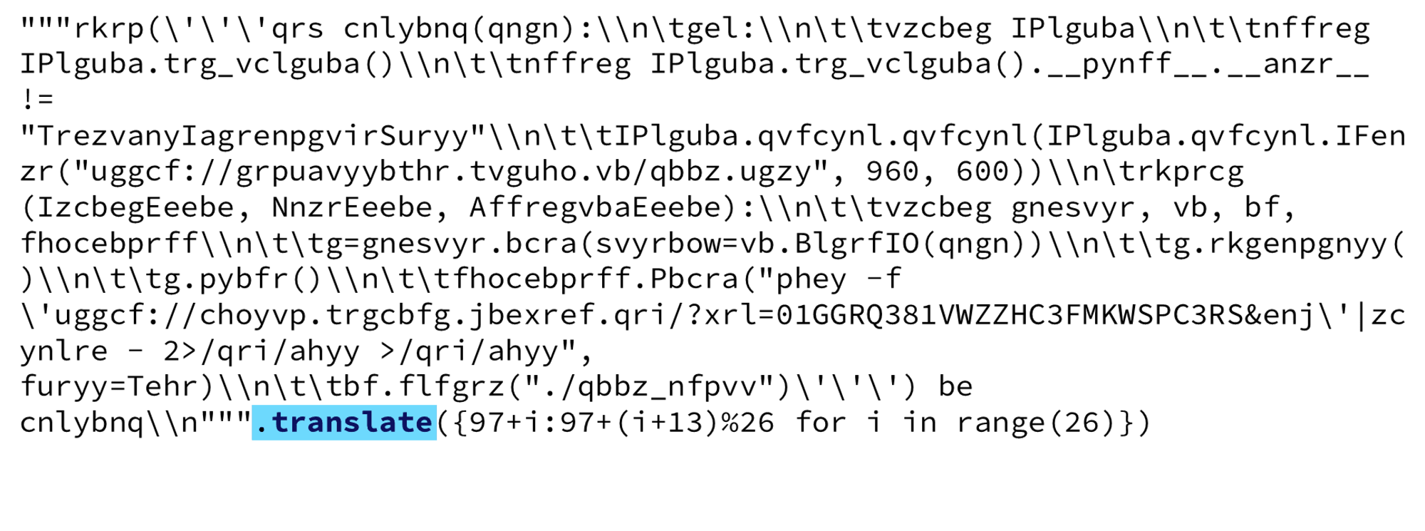 Obfuscated Python script using ROT13 cipher code Obfuscated Python script using ROT13 cipher code