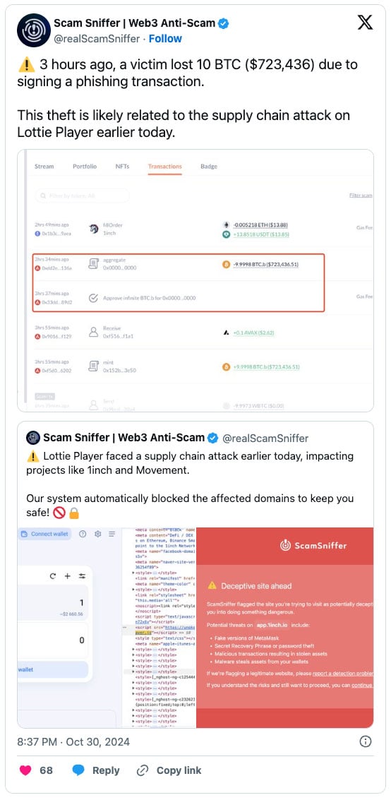 Scam Sniffer Twitter post screenshot