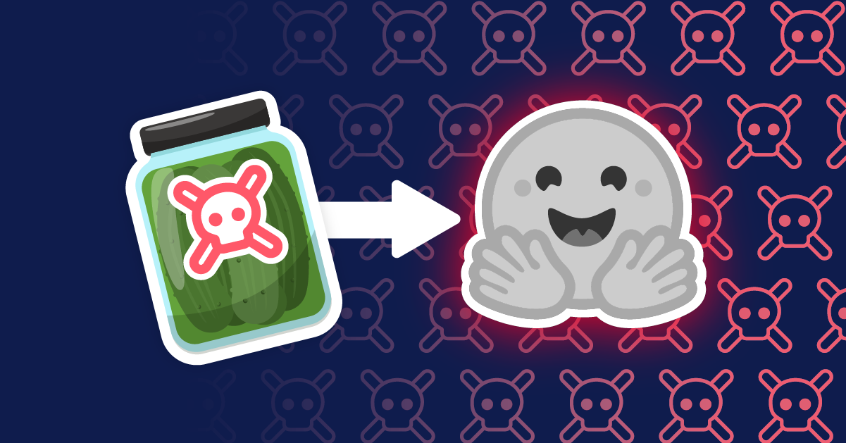 A jar of pickles and the Hugging Face logo showing picklescans.