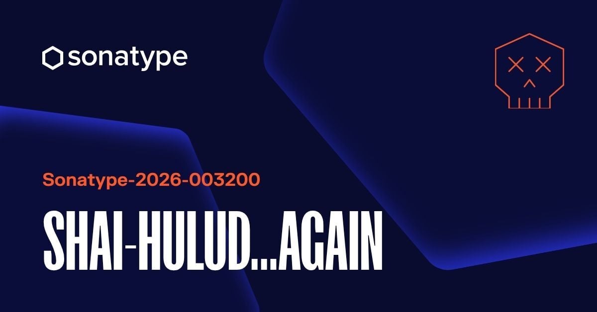 Shai-Hulud...Again in large font on a dark background with an image of a skull indicating malware.