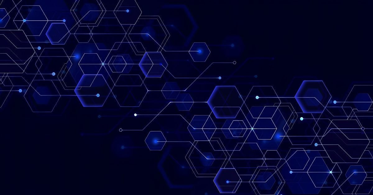 Image containing many hexagon shapes that appear as interconnected nodes like a software development environment
