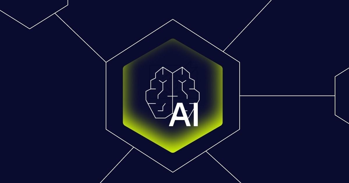 Image with hexagon shape at center containing a brain icon next to the text 