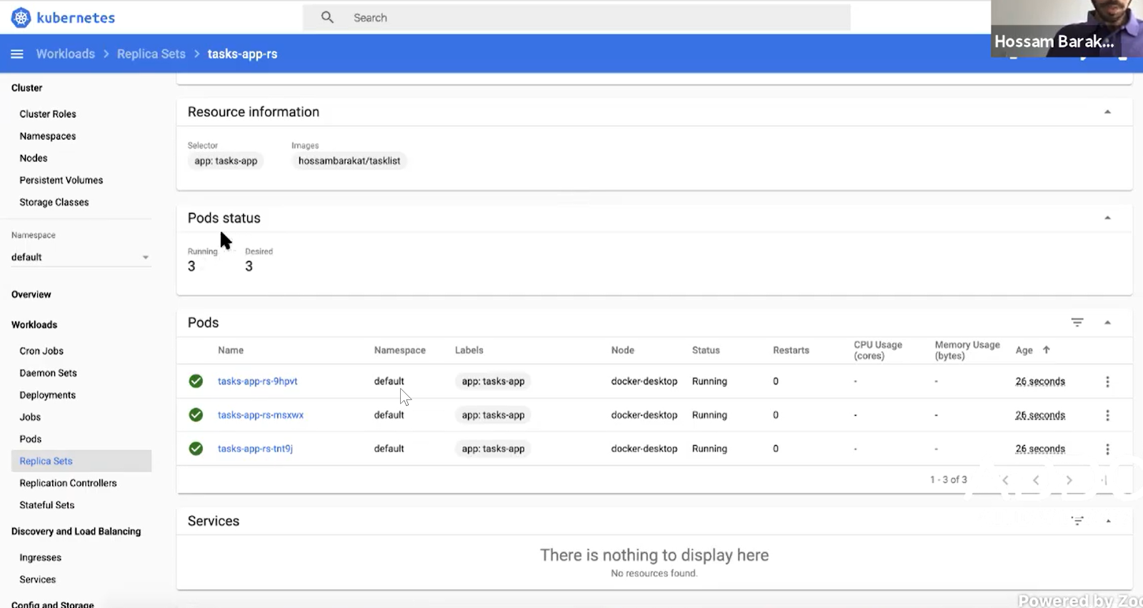 Representation of the Kubernetes dashboard