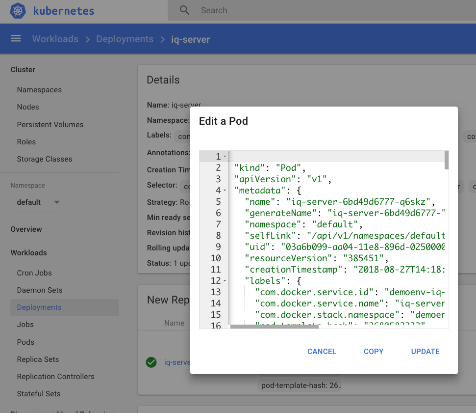 iq server Kubernetes Dashboard