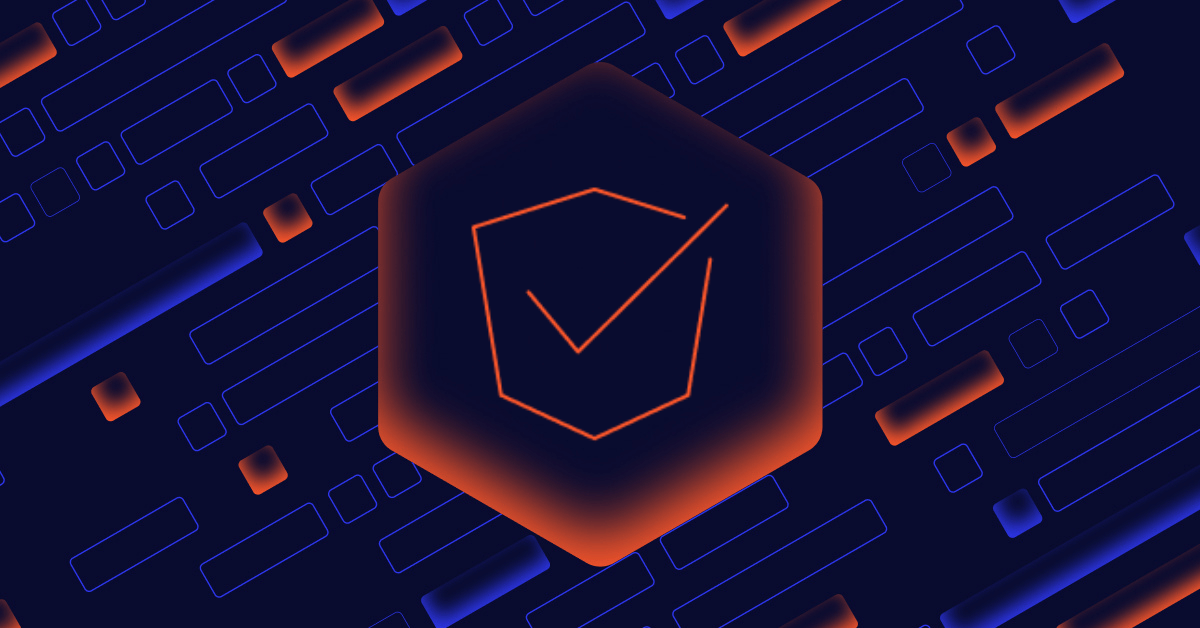 Image with hexagon shape at center containing a checkbox icon. The hexagon is surrounded by checkmarks throughout the image