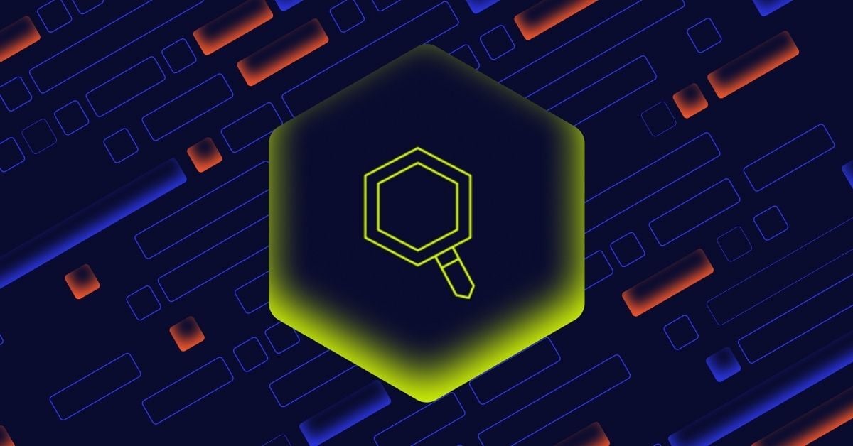 Image of hexagon shape with an icon of a magnifying glass at the center