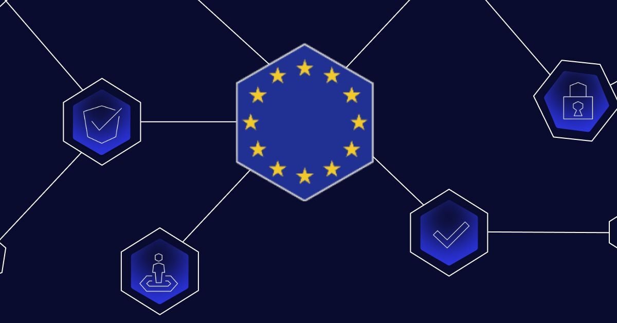 Image of a network of hexagon shapes each containing different icons, one with a checkmark, one with a checkbox, one with a lock, one with a human formone with a circle of stars.
