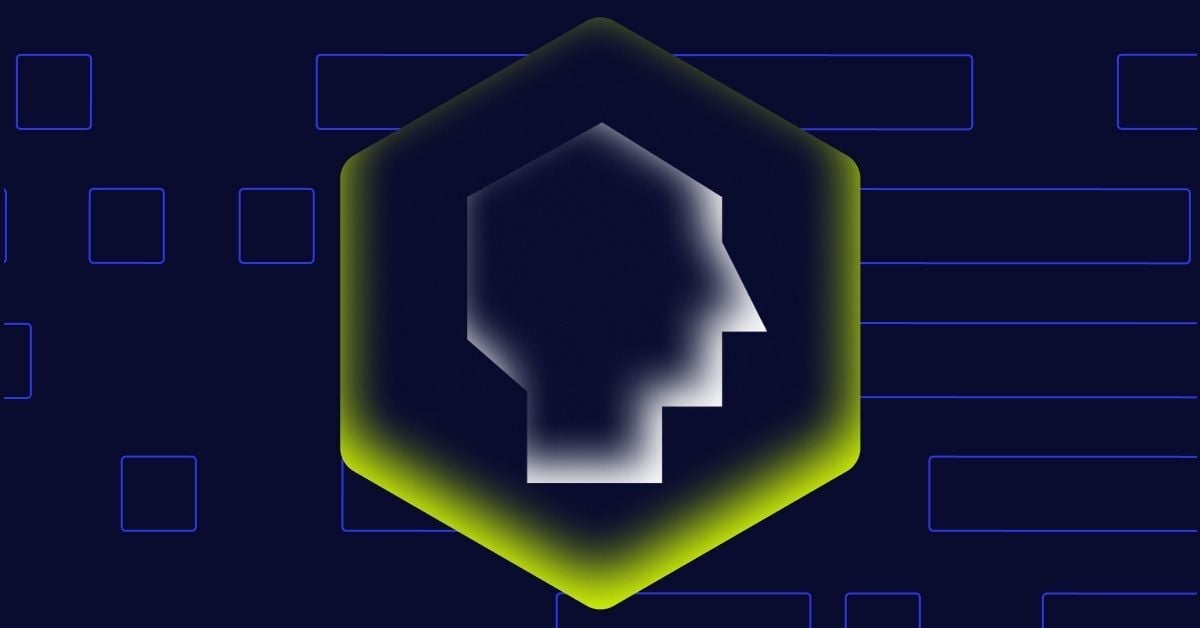 Image of a hexagon shape with yellow outline with an icon representing a human head at the center