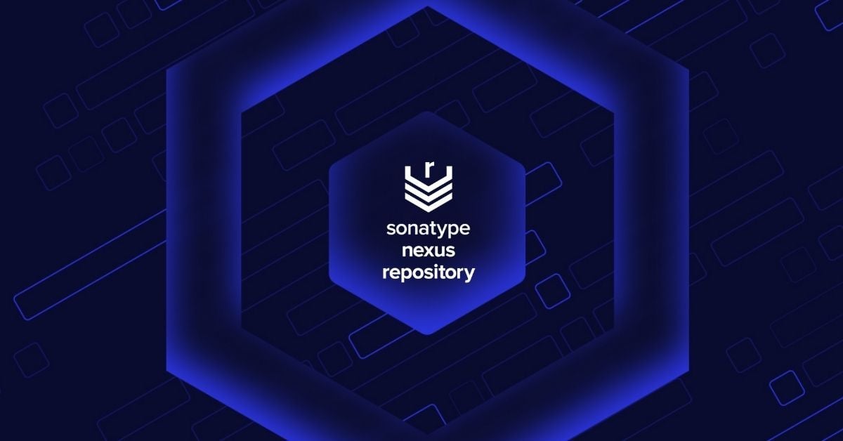 Image of hexagon shape within another hexagon, with Sonatype logo and text for Sonatype Nexus Repository
