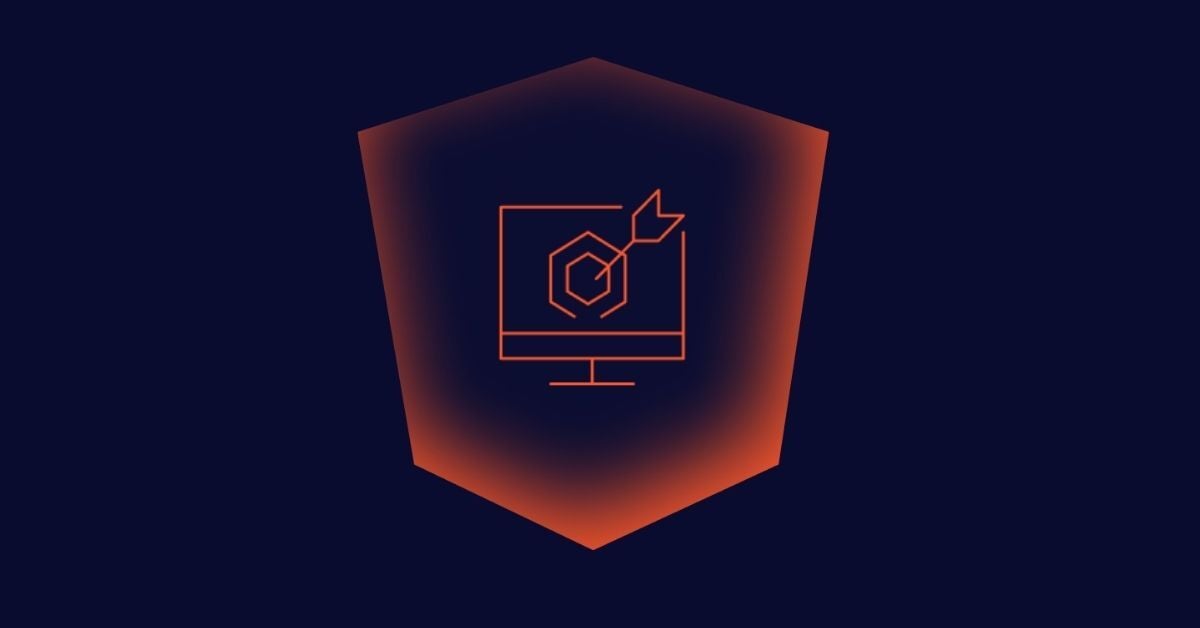 Image with a hexagon shape at center containing a computer monitor with an icon of an arrow and bullseye.