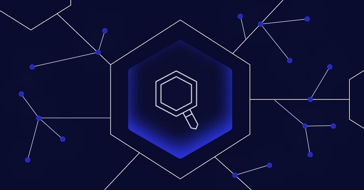 Image with a hexagon shape at center containing an icon of a magnifying glass.